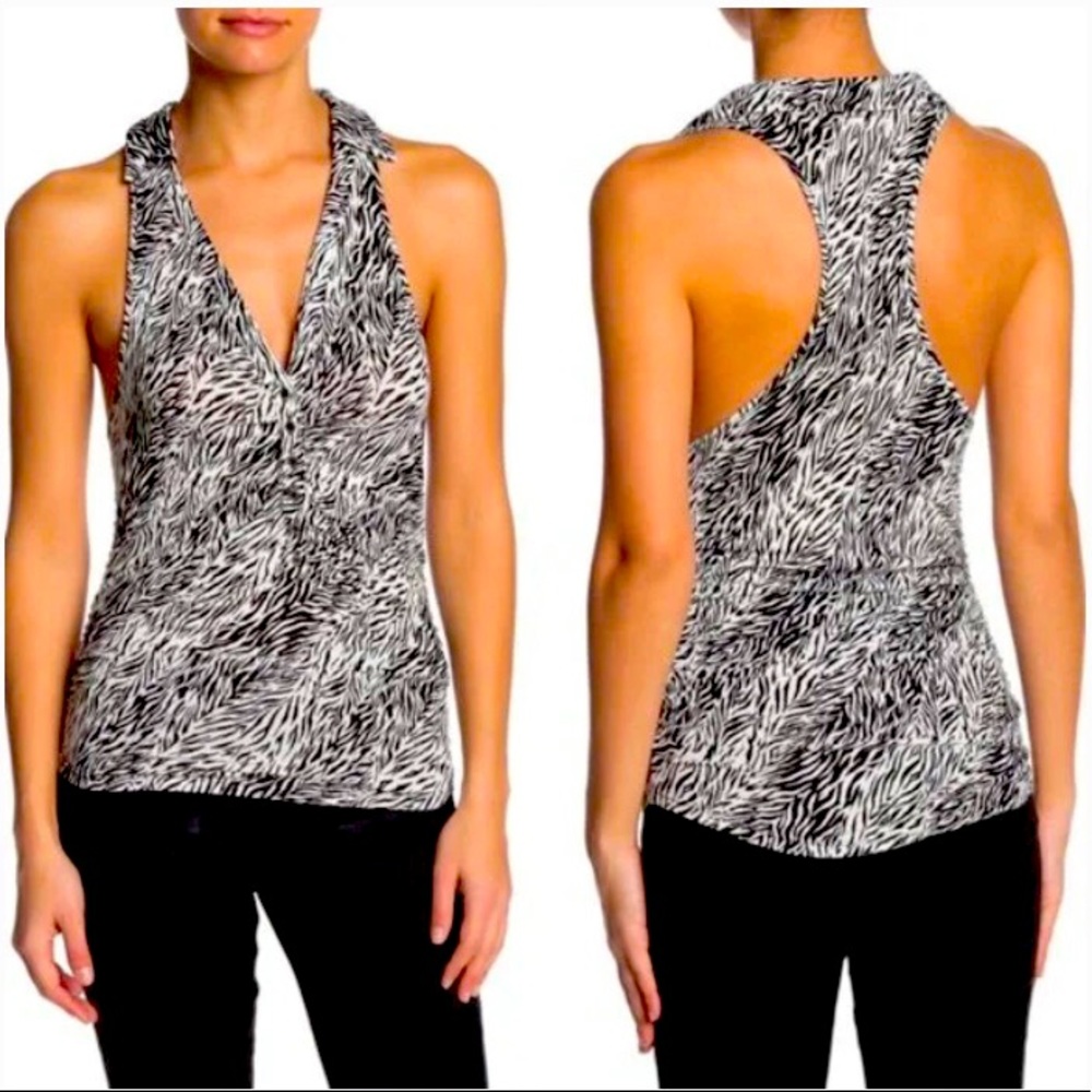 Free People Women’s Animal Print Sleeveless Tank-Ruched w/Buttons-XS-NWT-Quick